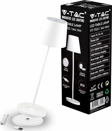 VT-7522 V-TAC Lampada LED da Tavolo 2W Colore Bianco in Alluminio con caricatore Wireless e Touch Dimmerabile 3000K IP54 Illuminazione/Illuminazione per interni/Lampade/Lampade da tavolo e abat-jour Zencoccostore - Formia, Commerciovirtuoso.it