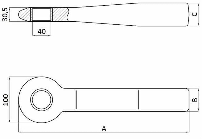 Occhione quadro tipo “Germania” per traino rimorchi con massa trainabile di 14 tonnellate Ø foro interno 50mm