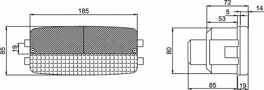 Fanale posteriore alogeno destro 185x85mm 3 funzioni luminose