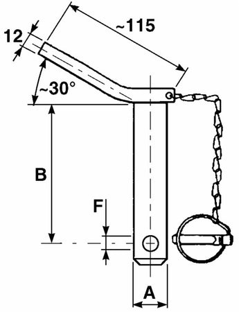 Perno terzo punto di 174mm con maniglia spina a scatto e catena