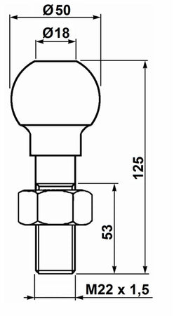 Perno di traino a sfera M22x125mm