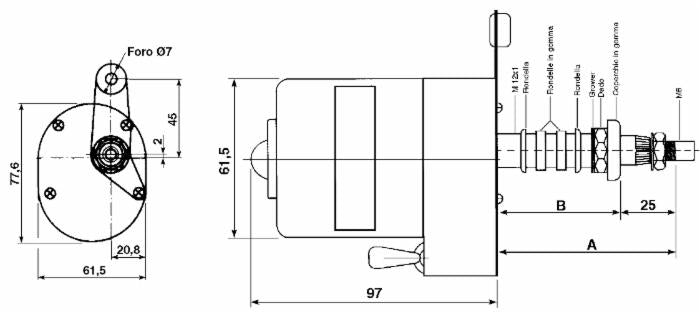 Motore per tergicristalli a 12V con asta corta