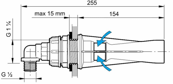 Agitatore idraulico ispezionabile con ugello Ø 1,5mm e raccordo curvo 90°