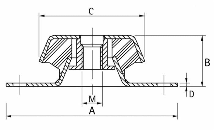 Supporto antivibrante a campana con antistrappo ø 90,M12