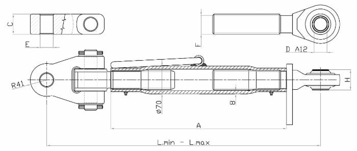 Terzo punto cat. III M48x3 con attacchi snodati lunghezza 585-795mm