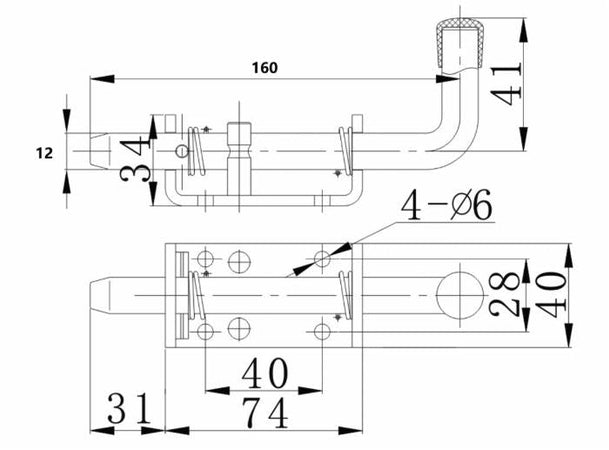 Perno a molla zincato per rimorchi lungo 160mm con interasse a fori 40mm