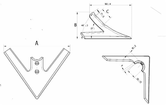 Vomere a lancia 250x6/45 per molla flex