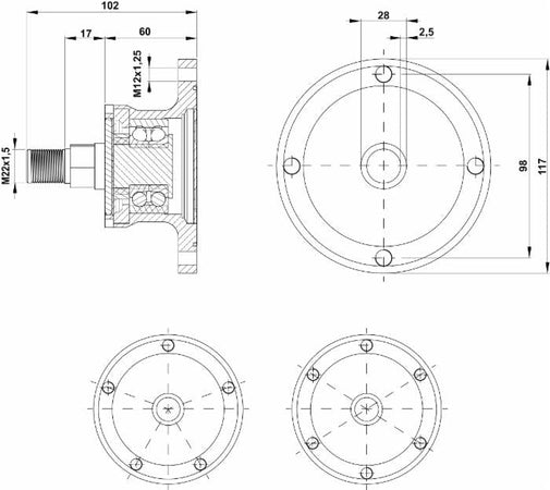 Mozzo frangizolle Skf 5 fori Ø 28mm