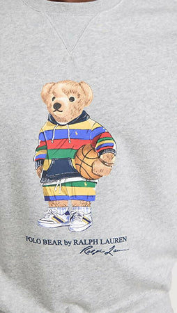 Ralph Lauren Felpa Uomo Polo Bear Fleece Sweatshirt Girocollo Grigia Senza Cappuccio Felpa Polo Orsetto Multicolore