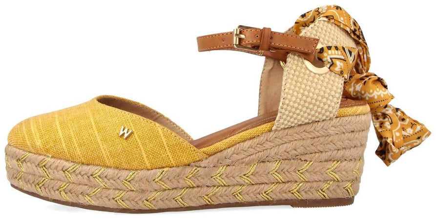 Wrangler Sandali Donna Estivi in Tessuto E Corda Sandali Con Zeppa 6,5 Cm Cinturino Alla Caviglia E Foulard Fantasia Removibile