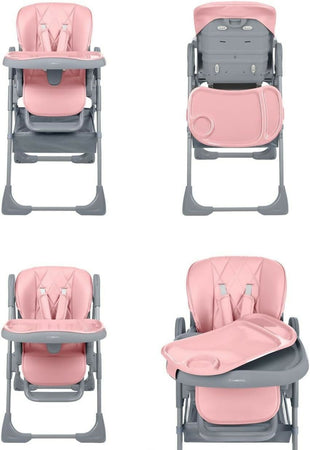 KIKKABOO Seggiolone COMFY+ , regolabile in altezza, con cinture, doppio vassoio, pieghevole, chiusura compatta, comodo, colore PINK, rosa