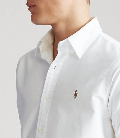 Camicia Uomo Polo Ralph Lauren Camicia Casual Slim Fit Aderente In Oxford In Cotone Collo Button Down Logo Pony Ralph Lauren Ricamato