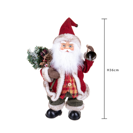 Babbo Natale con campana, movimento con musica, barba folta e bianca da 36 cm