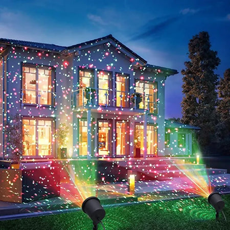 Laser led proiettore faretto natalizio rgb 8 modalità di giochi per interno ed sterno con telecomando