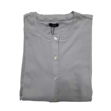 Camicia da notte Bisbigli Parigi 42, manica lunga, collo Serafino, parte finale con pizzo, tessuto caldo in cotone, Made in Italy