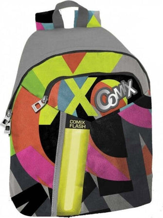Zaino-Americano-Comix-Flash-Per-Scuola-Media-Colore-Grigio-Fluo-Con-Doppia-Tasca