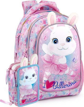 Zaino-+-Astuccio-Ballerina-Bunny-Scuola-Elementare
