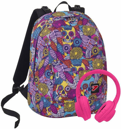 Zaino Scuila Seven The Double Skull Girl- Reversibile Con Cuffie Zaino 29 Lt Rosa Colorato