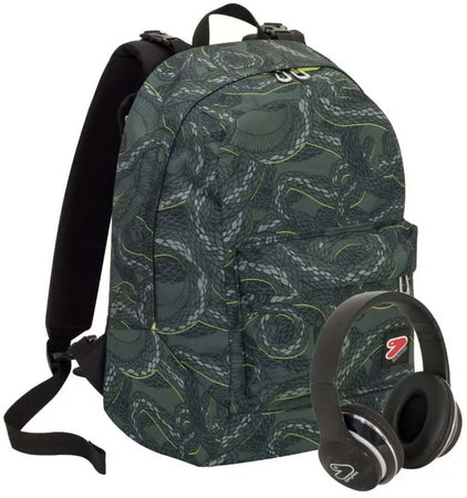 Zaino Scuola Seven Python Reversibile Con Cuffie Wireless 29lt Zaino Scuola Verde 2in1