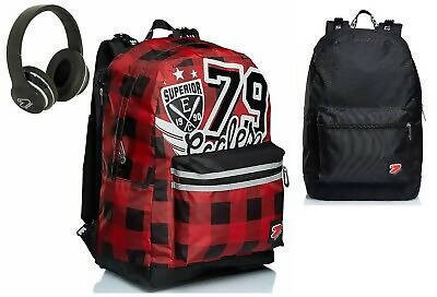 Zaino Scuola Seven Reversibile College Boy Rosso Con Cuffie Zaino Scuola Rosso e Nero