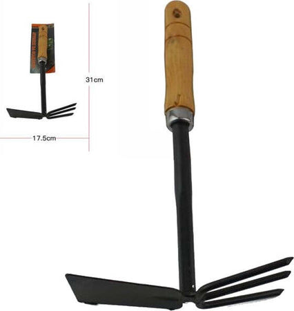 Zappa-Doppia-Attrezzo-Giardinaggio-In-Metallo-Da-Giardino-Con-Manico-In-Legno