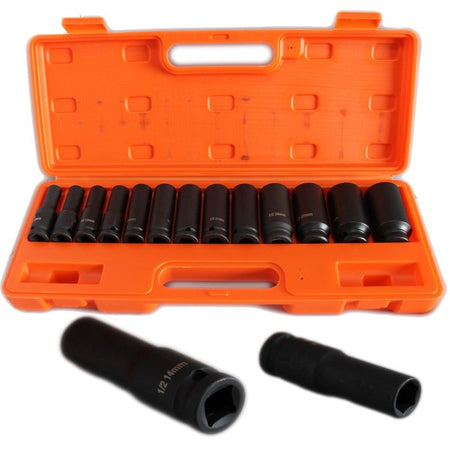 13 Bussole Per Pistola Avvitatore Pneumatica Esagonali Attacco 1/2" Da 10-32 Mm