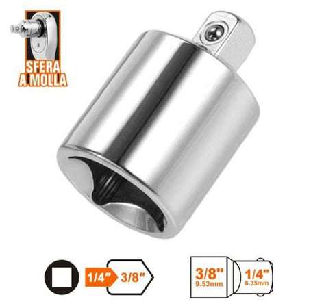 Adattatore Attacco Quadrato 1/4" Per Chiavi A Bussola 3/8" Sfera A Molla 57215 Fai da te/Utensili elettrici e a mano/Utensili a mano/Chiavi e chiavi inglesi/Chiavi a bussola Trade Shop italia - Napoli, Commerciovirtuoso.it