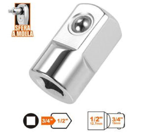 Adattatore Attacco Quadrato 3/4" Per Chiavi A Bussola 1/2" Sfera A Molla 57219 Fai da te/Utensili elettrici e a mano/Utensili a mano/Bussole e set di bussole/Corredi di bussole/Standard Trade Shop italia - Napoli, Commerciovirtuoso.it