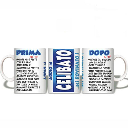 Tazza Addio Al Celibato "Sei Rovinato" Prima Del Sì Dopo Il Sì Tazza divertente idea regalo per addio al Celibato Salute e cura della persona/Erotismo e contraccezione/Sex toys/Gadget per addio al nubilato e al celibato Kondorama - Martinsicuro, Commerciovirtuoso.it