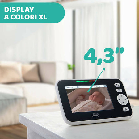Chicco Baby Monitor Video Deluxe, Videocamera Per Neonati E Bambini Con Schermo A Colori Lcd 4.3", Portata 220 M, 27 x 24 x 10 cm; 550 grammi