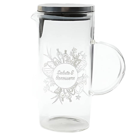 Caraffa in vetro Borosilicato decorata con scritta "Salute e Benessere" da 1300 mL Casa e cucina/Stoviglie/Bicchieri e cristalli/Brocche carraffe e decanter/Brocche e caraffe La Zappa - Altamura, Commerciovirtuoso.it