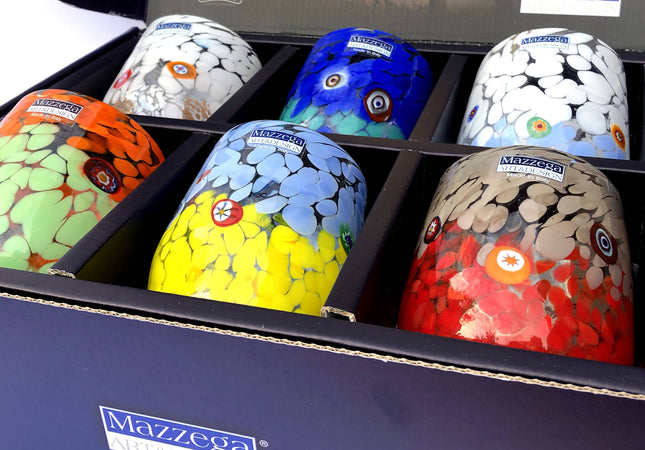 6 Bicchieri Special Edition, Con Scatola Regalo. Goto Da Acqua, In Vetro Di Murano, Soffiati E Lavorati A Mano Nell'isola Di Murano. Modello “aida" Casa e cucina/Stoviglie/Bicchieri e cristalli/Tumbler Mazzega Art & Design - Murano, Commerciovirtuoso.it