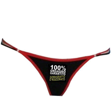 Perizoma Nero divertente Umoristico "100% Orgasmo Garantito Soddisfatto O Riscopato" idea regalo addio al Nubilato Salute e cura della persona/Erotismo e contraccezione/Sex toys/Gadget per addio al nubilato e al celibato Kondorama - Martinsicuro, Commerciovirtuoso.it