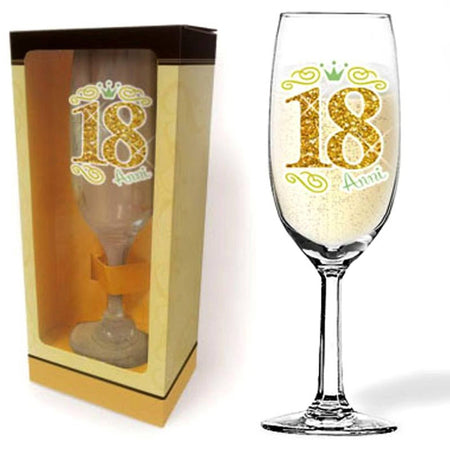 Flute Glitter "Buon Compleanno 18 Anni" flute da Champagne con Scritta glitterata "18 anni" Casa e cucina/Stoviglie/Bicchieri e cristalli/Bicchieri da Champagne Kondorama - Martinsicuro, Commerciovirtuoso.it