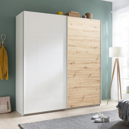 Armadio in legno con 2 ante scorrevoli bianco laccato e rovere 150 x h 220 cm "Made in Italy" Casa e cucina/Arredamento/Camera da letto/Armadi Decor Space - Altamura, Commerciovirtuoso.it