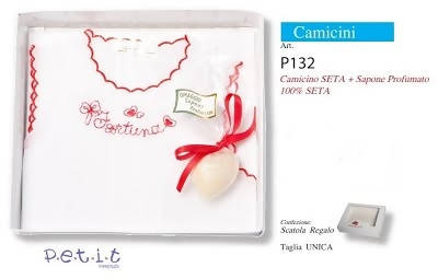 art. p132 PETIT camicina neonato in seta rossa e bianca porta fortuna art. p132 prodotti neonato L'Orchidea - Siderno, Commerciovirtuoso.it