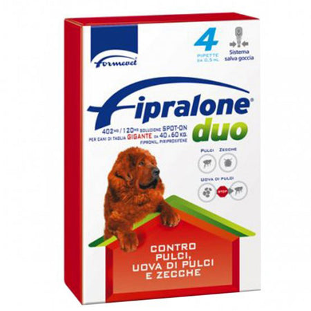 Antiparassitario Cani da 40-60 kg per pulci e zecche "Fipralone Duo" Spot-on 4 pipette da 402 mg Prodotti per animali domestici/Cani/Antiparassitari/Pipette antiparassitarie La Zappa - Altamura, Commerciovirtuoso.it