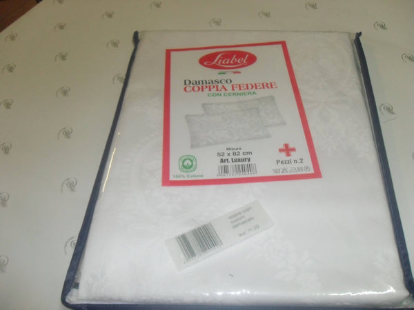 LIABEL Set 2 Pezzi coppia federe per cuscini con zip damascato in puro cotone 100% mis.52x82 coppia federe con cerniera damascato 100% cotone L'Orchidea - Siderno, Commerciovirtuoso.it