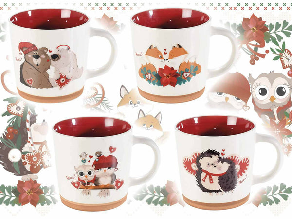 Tazza Natalizia In Porcellana "winter Love" Con Interno Rosso Casa e cucina/Stoviglie/Piatti ciotole e vassoi/Tazze e piattini/Tazze da cappuccino Sogno Shop - Assisi, Commerciovirtuoso.it