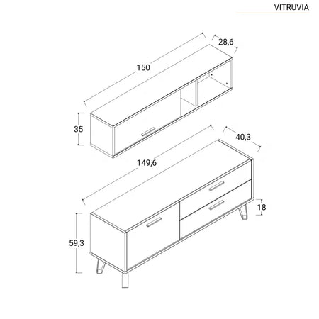 Madia porta TV con 2 ante e 2 cassetti "Vitruvia" mobile basso n legno "Made in Italy" 149 cm Casa e cucina/Arredamento/Soggiorno/Pareti attrezzate Decor Space - Altamura, Commerciovirtuoso.it