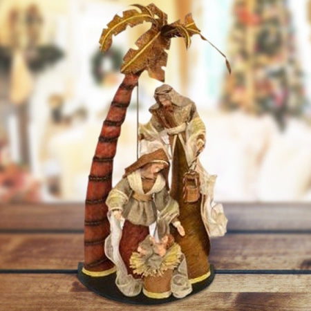 Presepe Nativita' Con Palma In Resina Scenario Alto 64 Cm Decorazioni Natalizie