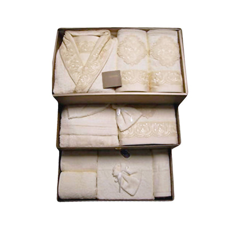 25 Pezzi SET Completo bagno Set Corred Sposa in spugna color Panna e Biscotto Made in Italy completo sposa L'Orchidea - Siderno, Commerciovirtuoso.it