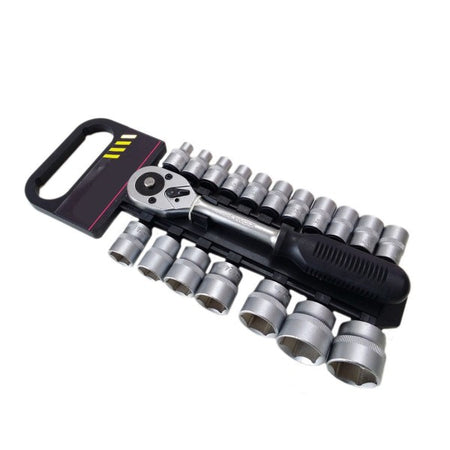 Serie Chiave A Cricchetto Reversibile 1/2" Kit Da 19pz Con Bussole Esagonali