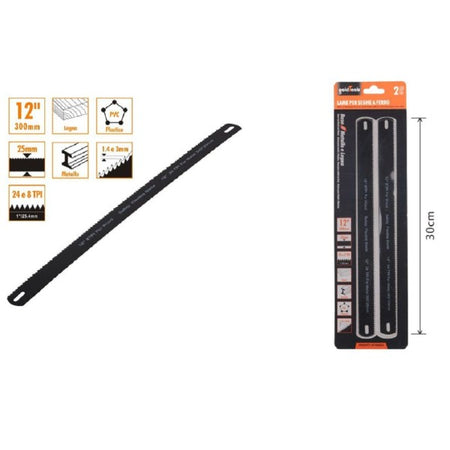 Set 2 Pz Lame Per Seghe Seghetto A Ferro 30cm Ricambi Lama 12" Legna Pvc 90185