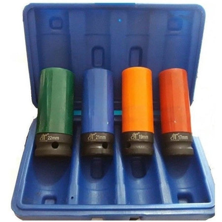 Set 4 Chiavi A Bussola Per Dadi Cerchio Ruote Attacco 1/2" Rivestite 17 19 21 22