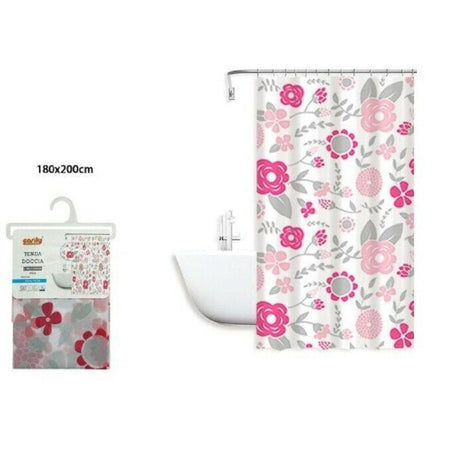Tenda Doccia Anti Muffa Fiori Impermeabile 180 X 200 Cm Con Anelli Bagno 79222