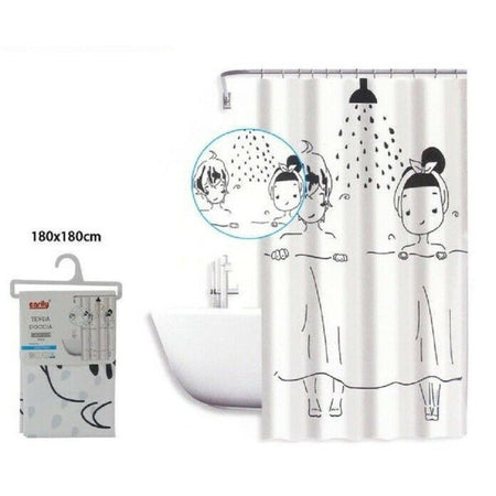 Tenda Doccia Antimuffa Coppia Coppietta Impermeabil 180x180cm Anelli Bagno 59528