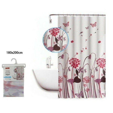 Tenda Doccia Antimuffa Impermeabile 180x200cm Anelli Bagno Fiori Farfalle 59515