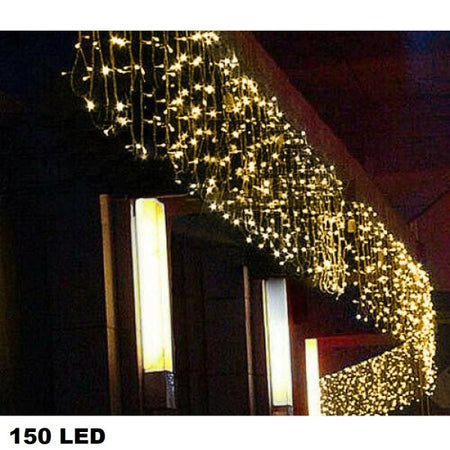 Tenda Luminosa Di Natale Led Esterno Luci 150 Led 5 Mt X 0,75 Cm Bianco Caldo