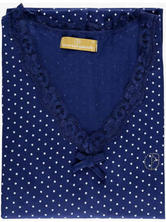 art. d404 NAZARENO GABRIELLI camicia da notte donna blu a pois intimo donna L'Orchidea - Siderno, Commerciovirtuoso.it